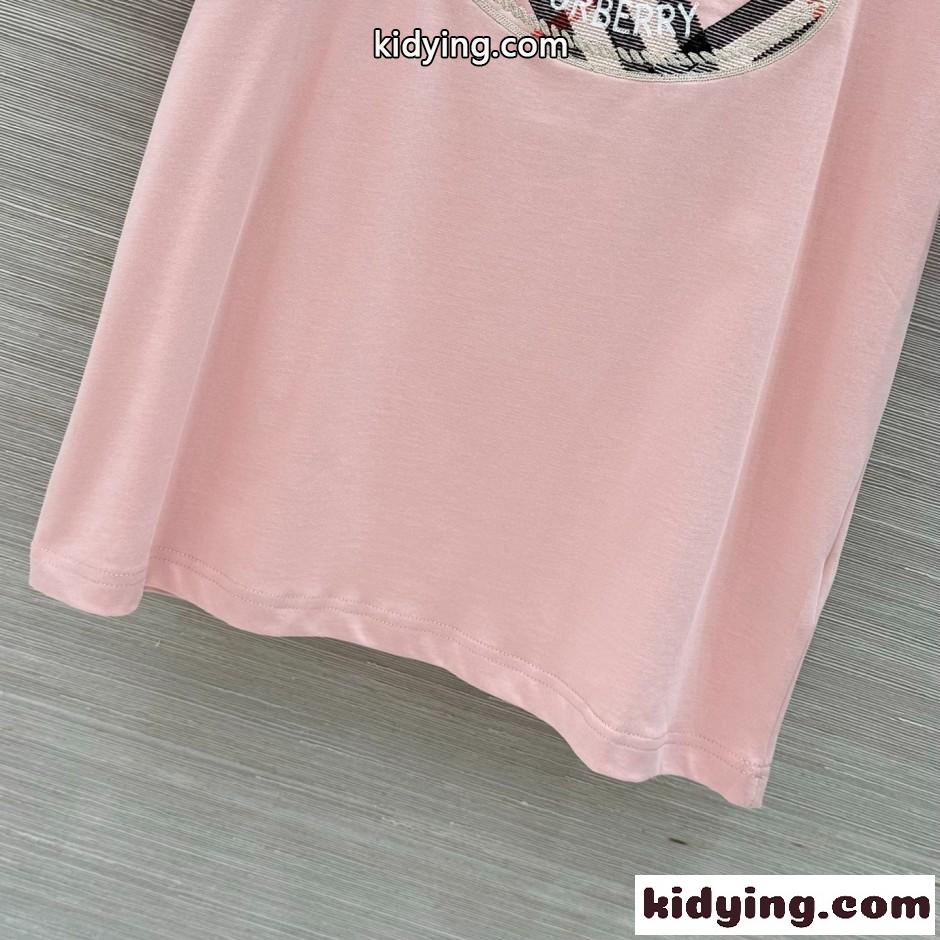チェック ナイトスタンプ コットンTシャツ バーバリー Tシャツ コピー ピンク-1