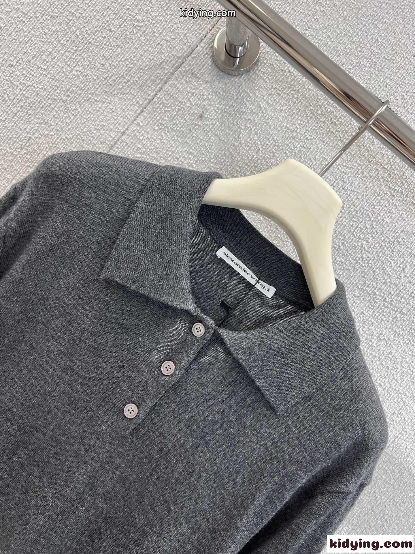 洗練された ウール＆カシミヤ ニットポロ アレキサンダーワング ニット 偽物 グレー-1