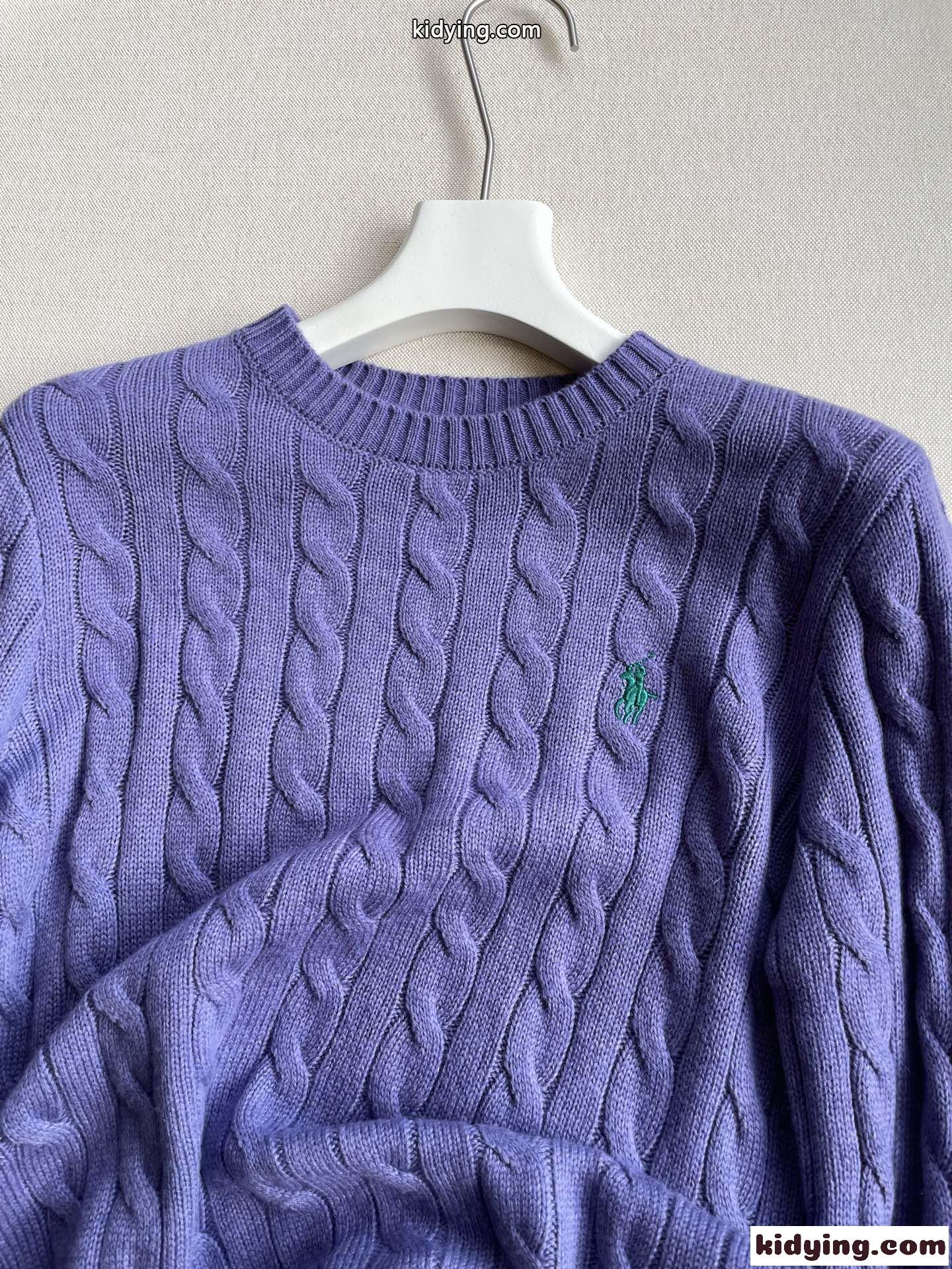 ラルフローレン セーター 偽物 ケーブル編み クルーネック 定番 人気 ロゴ刺繍 パープル-0