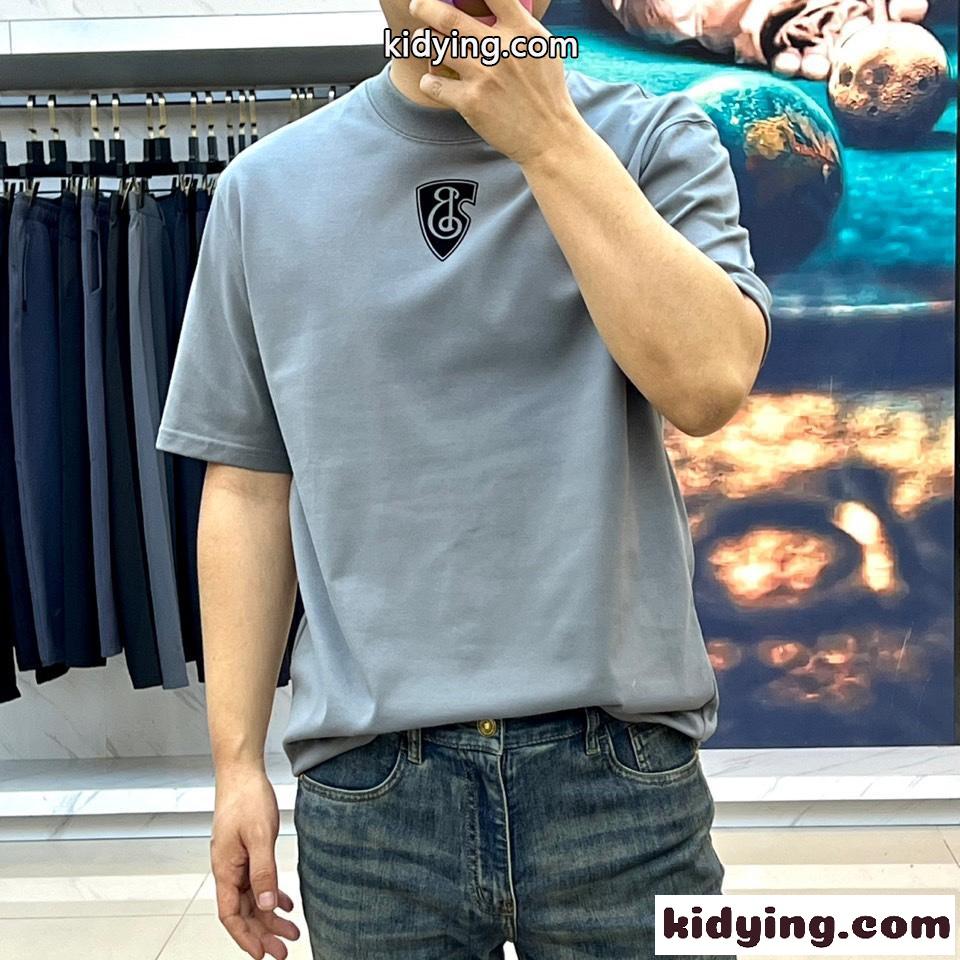 シンプル コットン 半袖Tシャツ バーバリー Tシャツ コピー クルーネック グレー-1