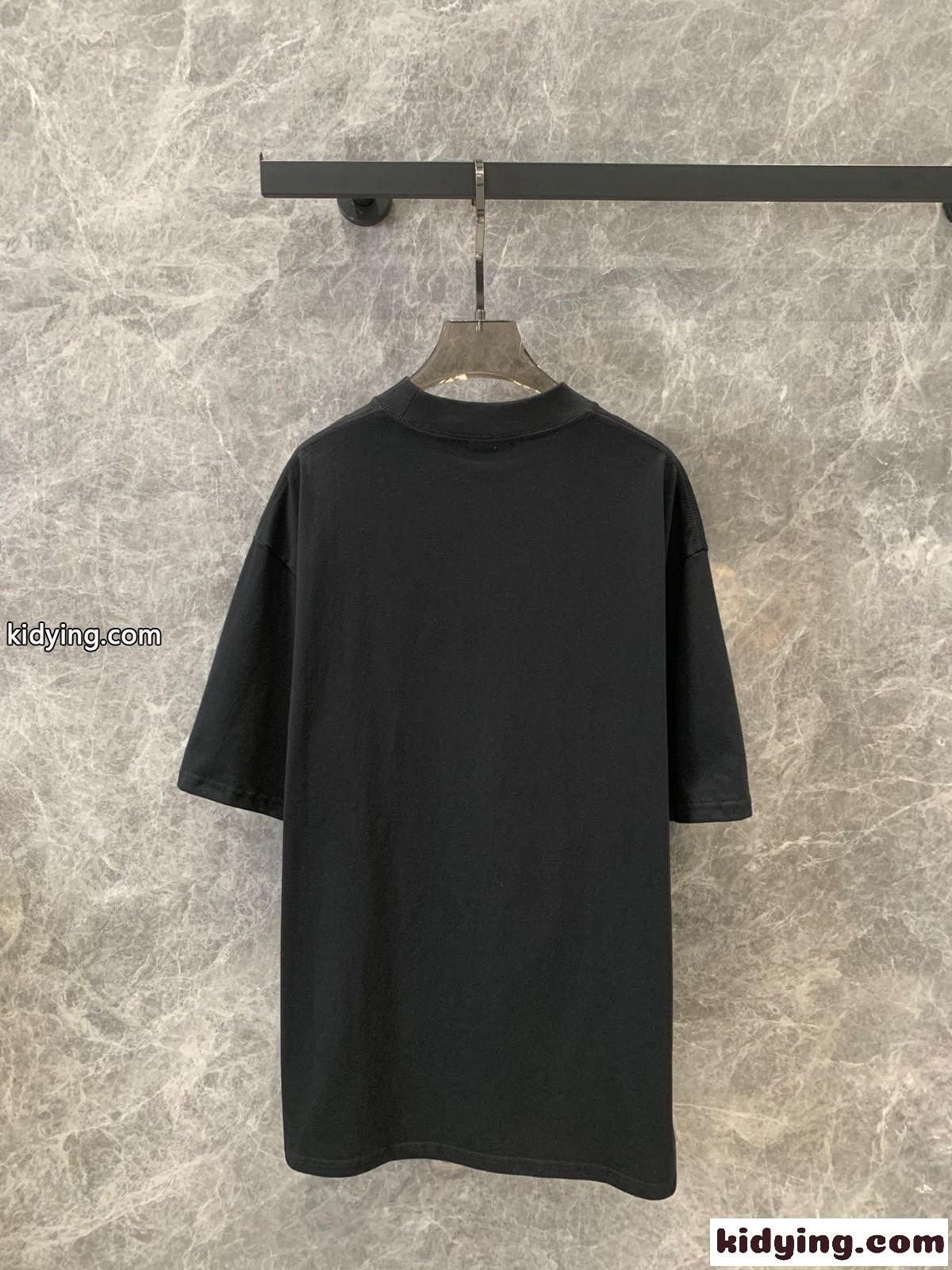 カジュアル プリント オーバーサイズ 半袖Tシャツ バレンシアガ Tシャツ コピー ブラック-1