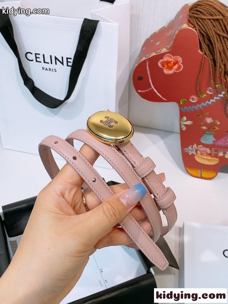 トリオンフ オーバルバックル セリーヌ ベルト 偽物 ナローベルト ピンク-1