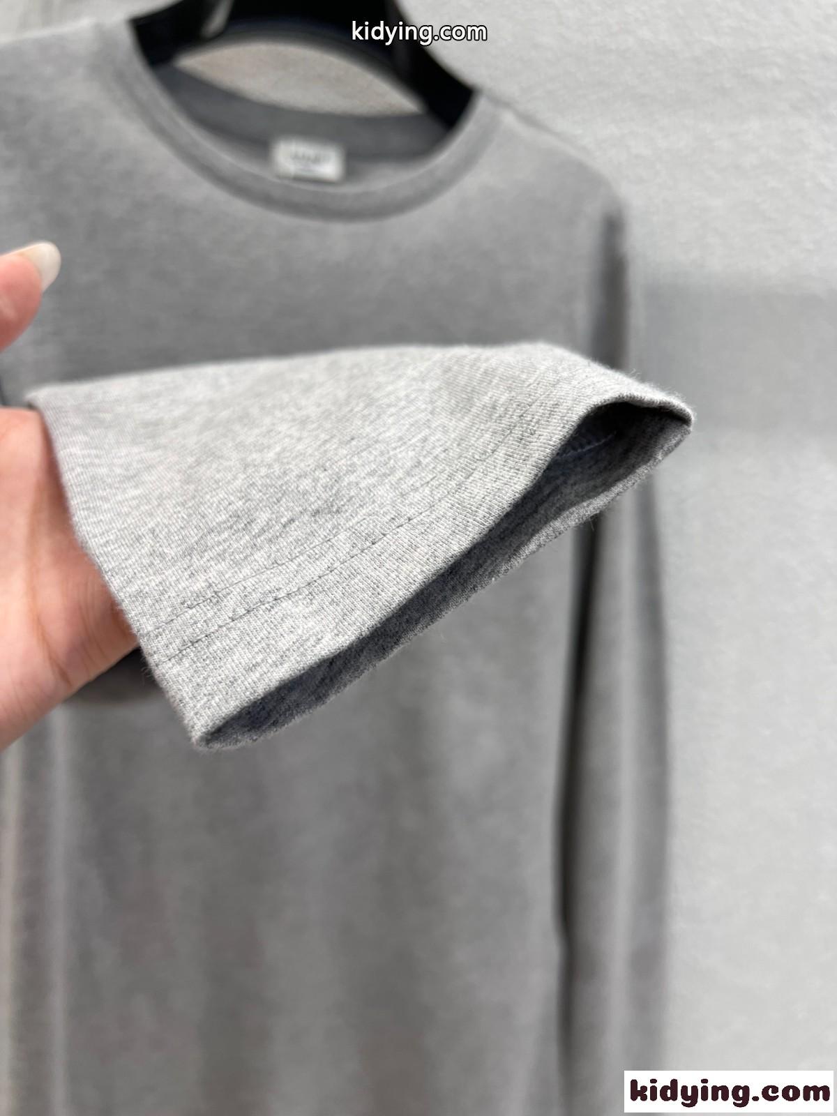 シンプル コットン 長袖Tシャツ セリーヌ Tシャツ コピー クルーネック グレー-4