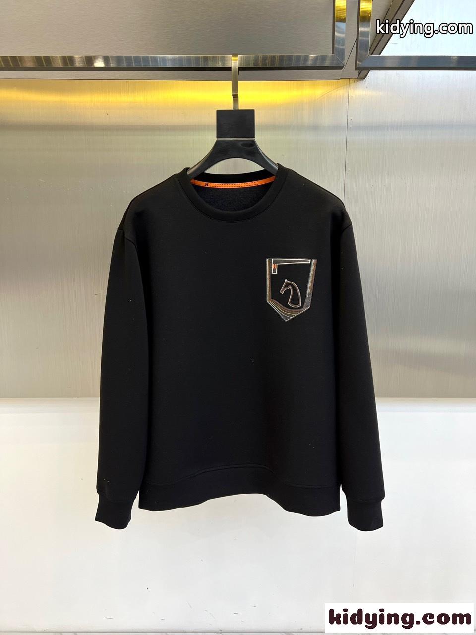 定番 カジュアル スウェットシャツ エルメス Tシャツ コピー クルーネック ブラック-1