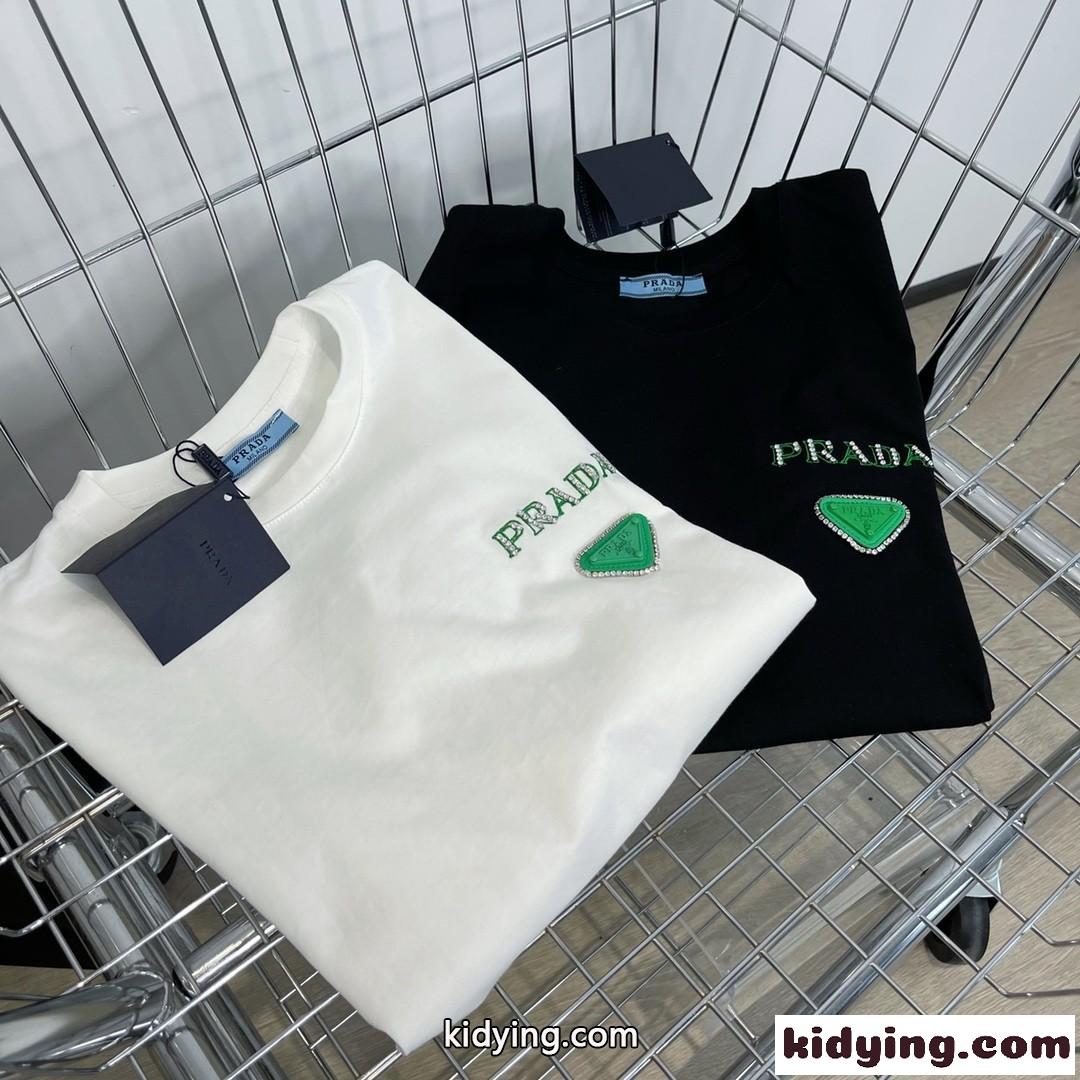 ベーシック 春夏 定番 カジュアル プラダ 半袖tシャツ コピー 合わせやすい クルーネック シンプル トップス-0
