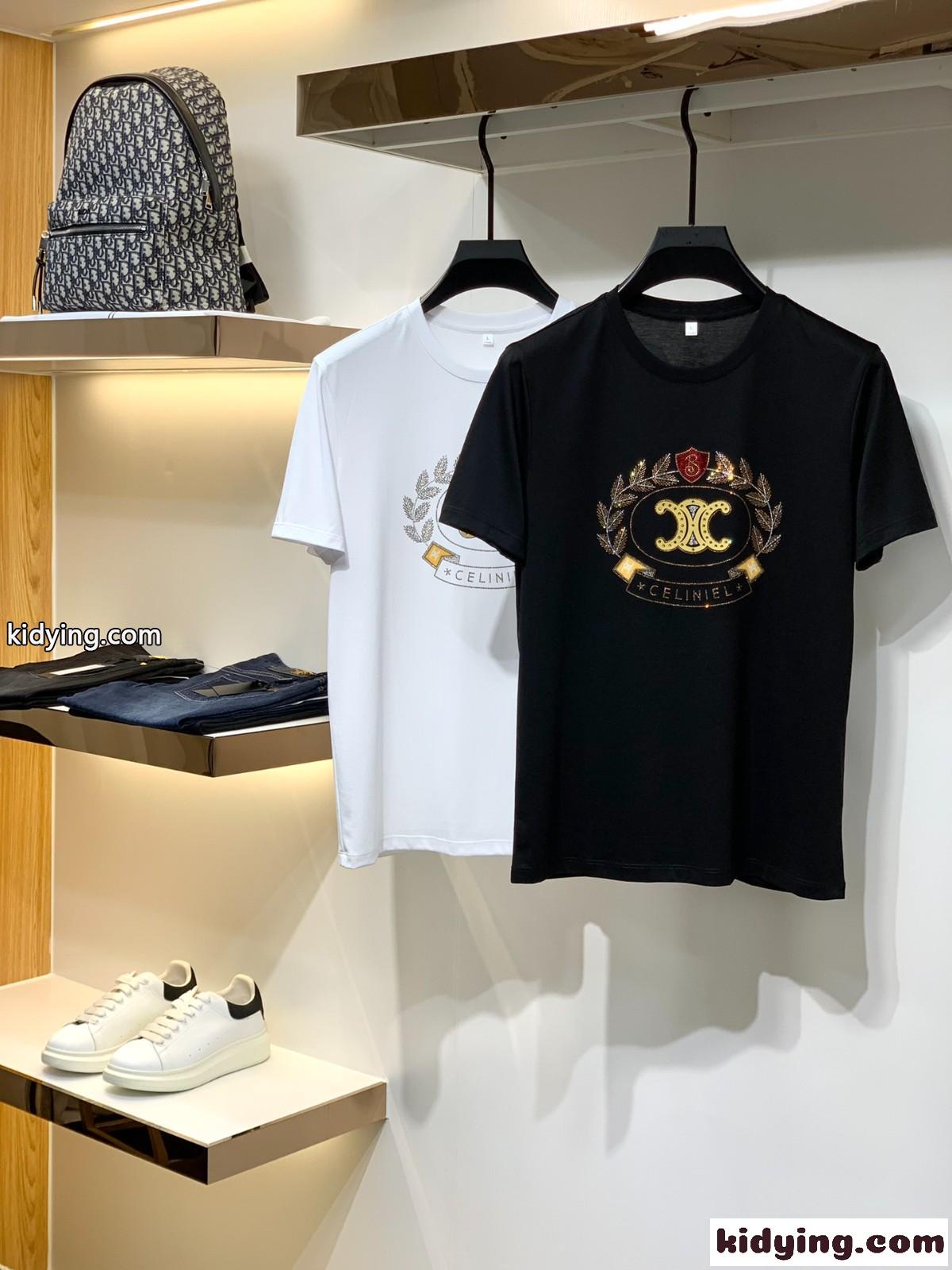 セリーヌ tシャツ コピー メンズ 柔らかい 着心地いい 半袖 クールネック カジュアル おしゃれ ホワイト ブラック-1