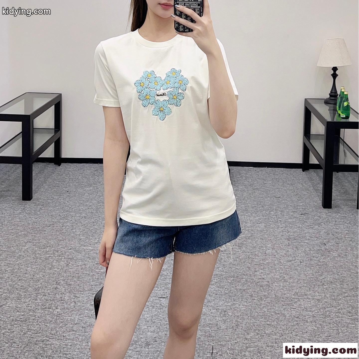 シンプル コットン 半袖Tシャツ シャネル Tシャツ スーパーコピー ホワイト-0