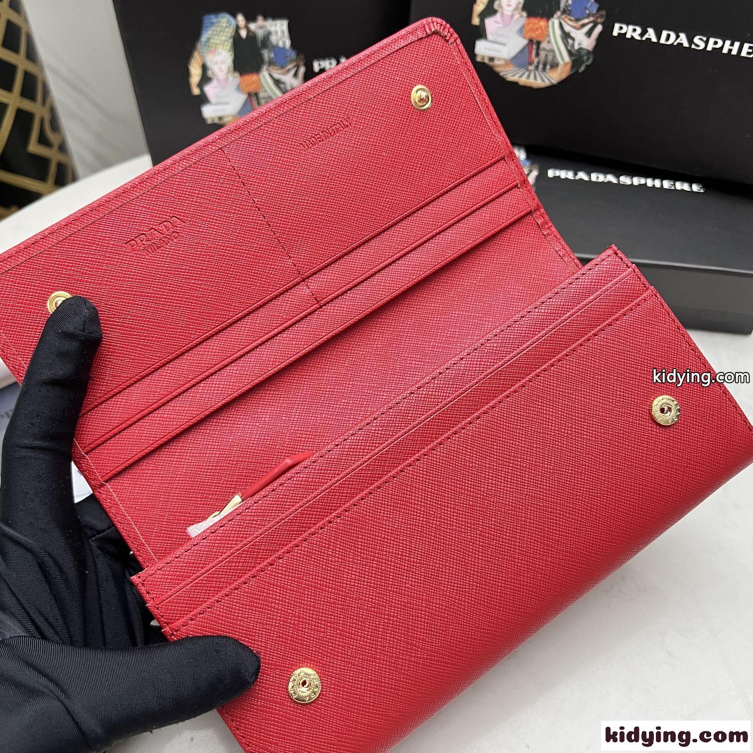 シンプル 人気 ロゴ入り 長財布 プラダ 財布 コピー レッド-1