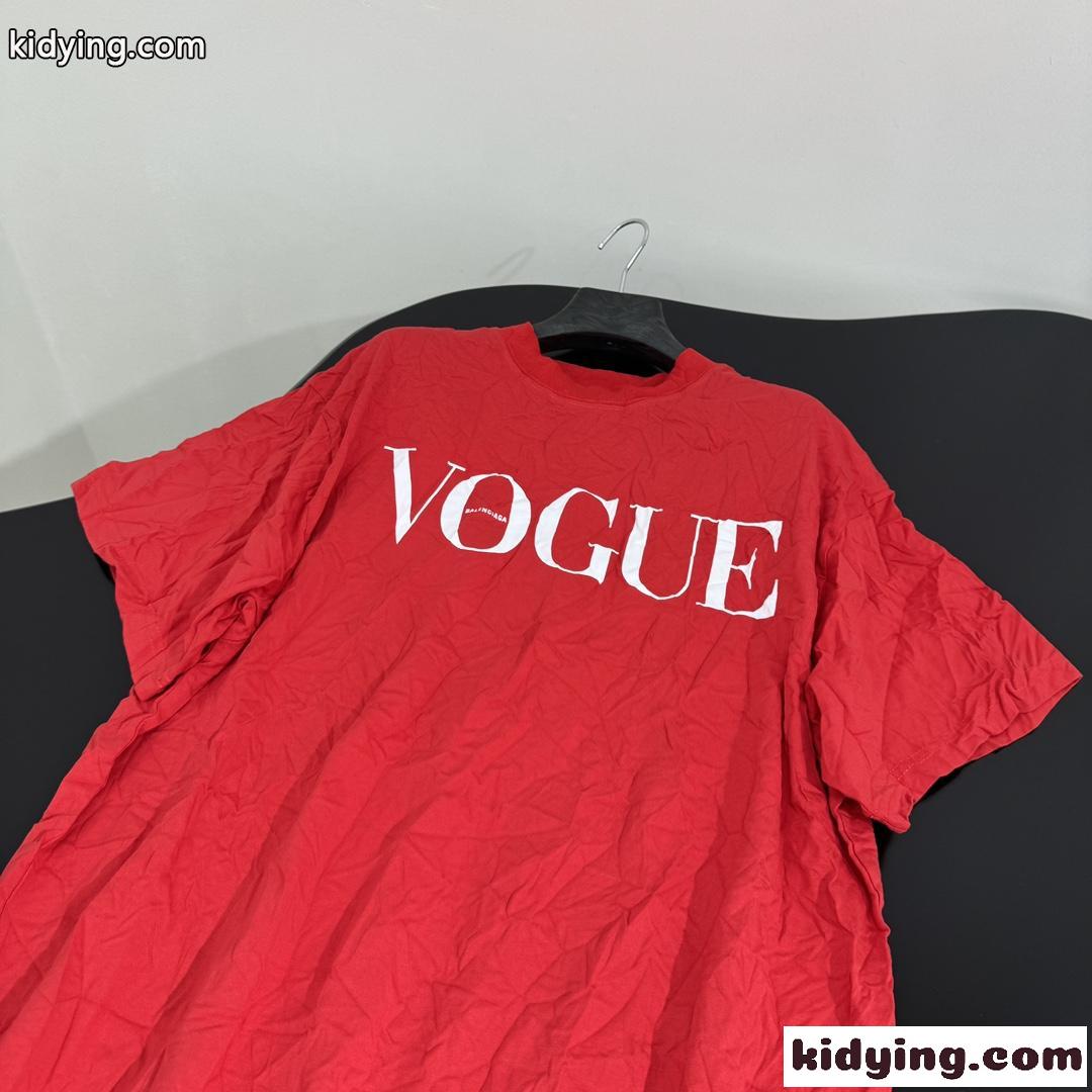 VOGUE 半袖Tシャツ オーバーサイズ バレンシアガ Tシャツ コピー レッド-2