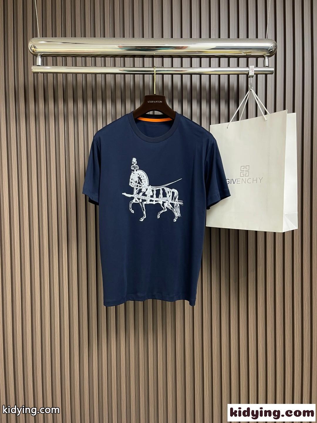 カジュアル プリント エルメス Tシャツ コピー クルーネック 半袖トップス-2