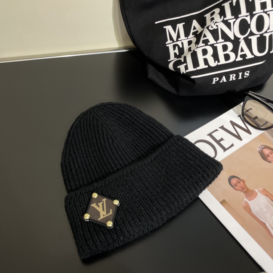 定番 合わせやすい ビーニー・LV ニットキャップ ルイヴィトン 帽子 偽物 ブラック-3
