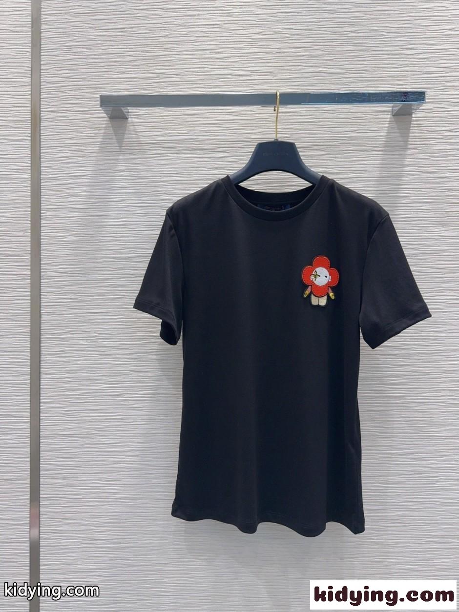 ヴィヴィエンヌパッチTシャツ ルイ・ヴィトン Tシャツ コピー コットン ブラック-1