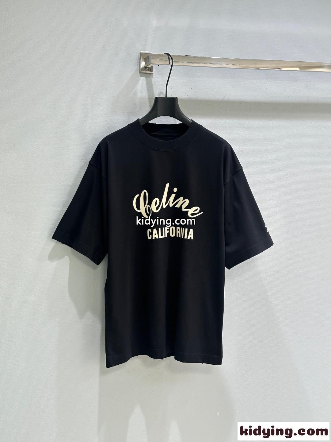ユニセックス ゆったり 半袖Tシャツ セリーヌ Tシャツ コピー クルーネック ブラック-0