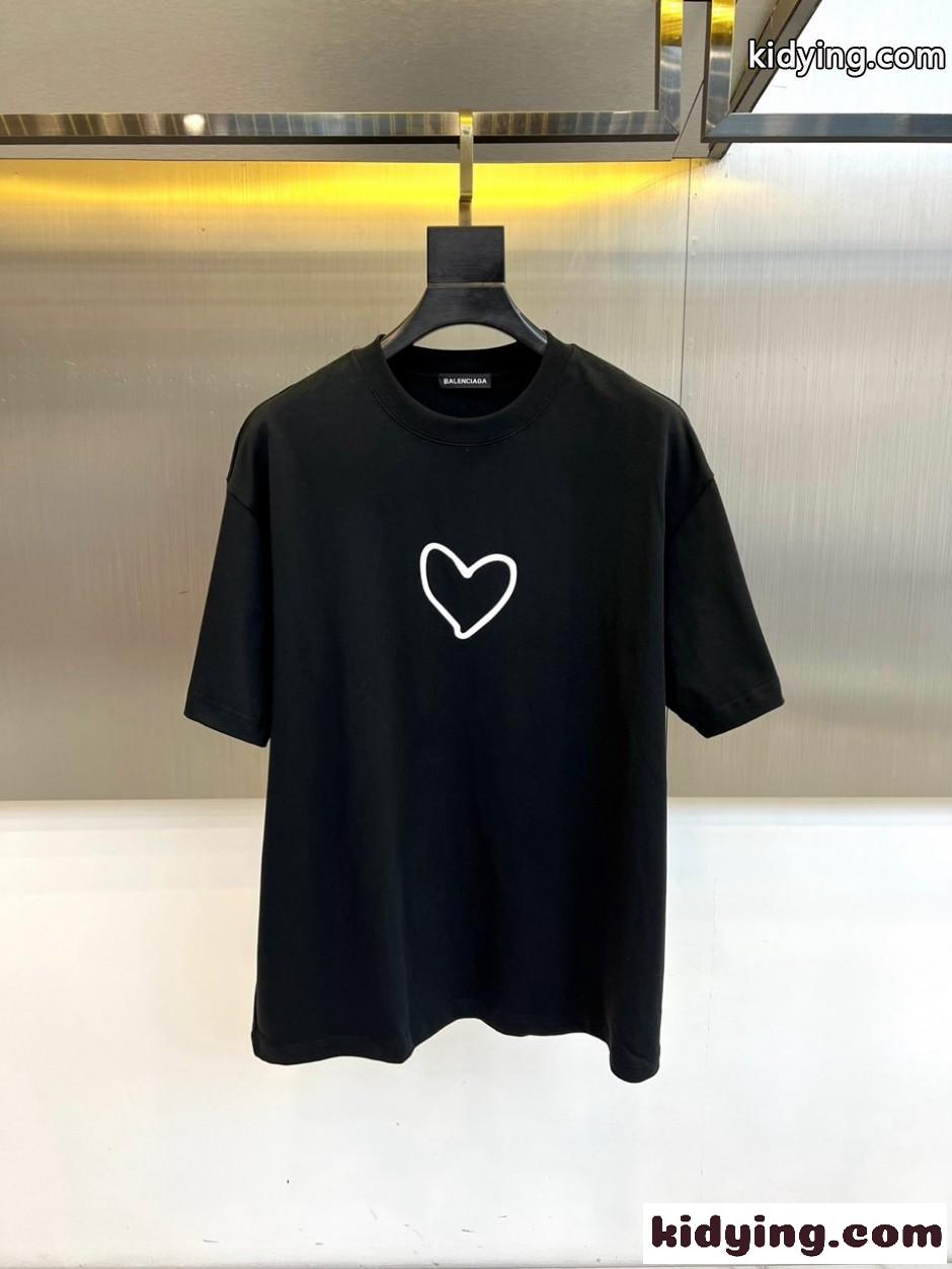 ハート ロゴ 半袖Tシャツ バレンシアガ Tシャツ 偽物 クルーネック ブラック-2