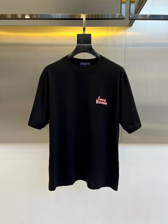 シンプル 洗練された ロゴ 半袖Tシャツ ルイ・ヴィトン Tシャツ 偽物 ブラック-0