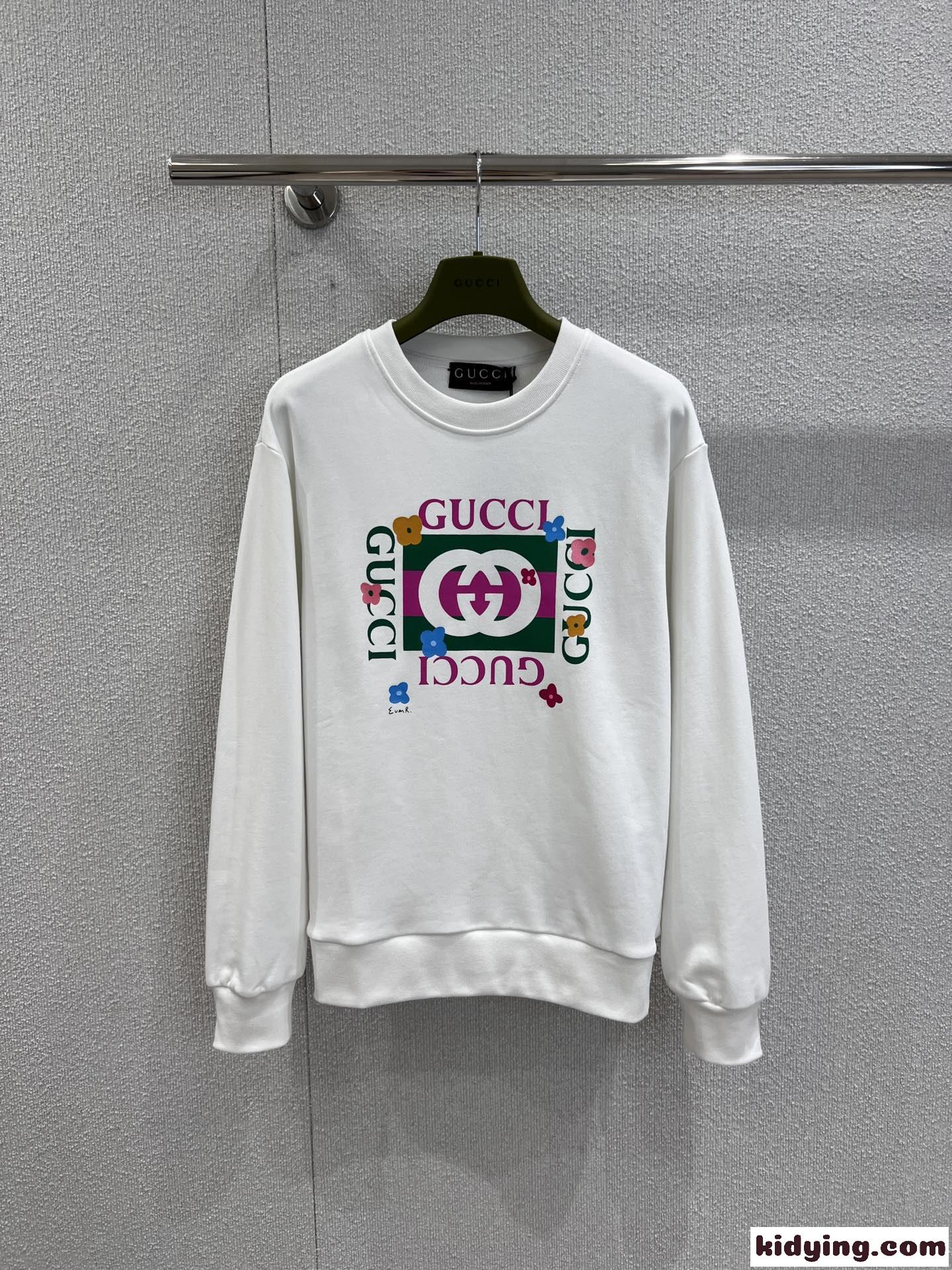 カジュアル ロゴ コットン グッチ Tシャツ 偽物 クルーネック スウェットシャツ ホワイト-1