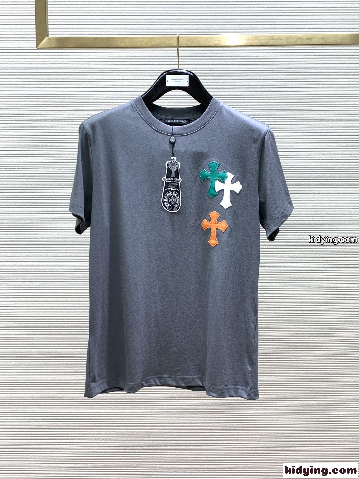 クロスパッチ クルーネック 半袖Tシャツ クロムハーツ Tシャツ コピー グレー-0