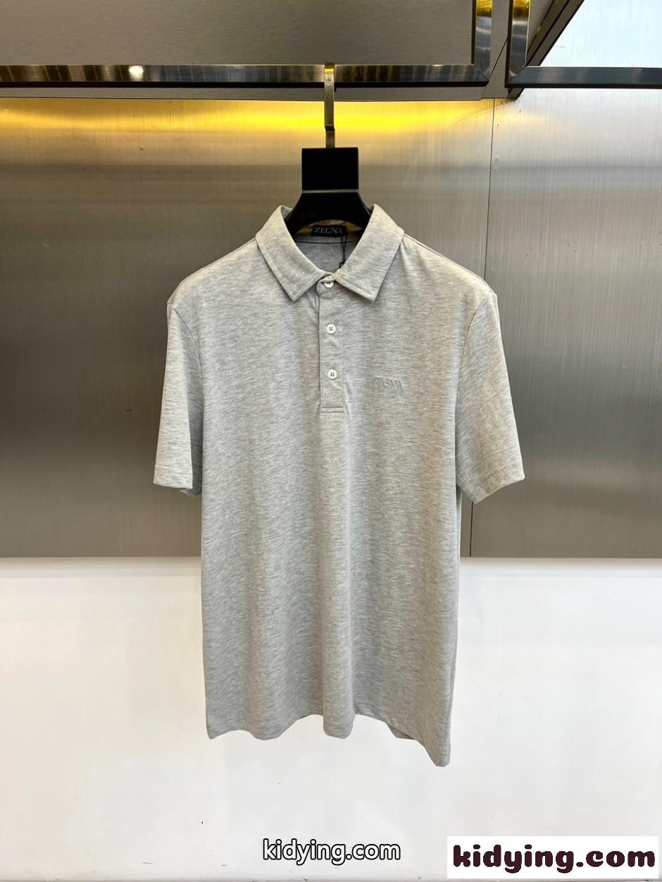 シンプル コットン 半袖ポロシャツ エルメネジルド・ゼニア Tシャツ 偽物 グレー-1