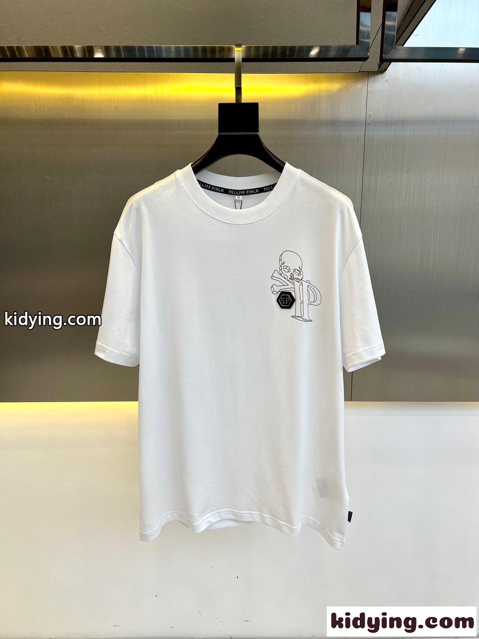 カジュアル コットン プリント フィリッププレイン 半袖Tシャツ コピー ホワイト-0