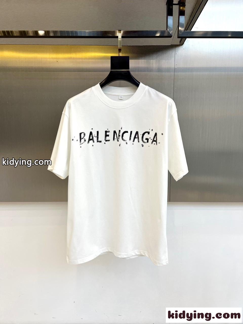 カジュアル プリント クルーネック 半袖Tシャツ バレンシアガ Tシャツ 偽物 ホワイト-0