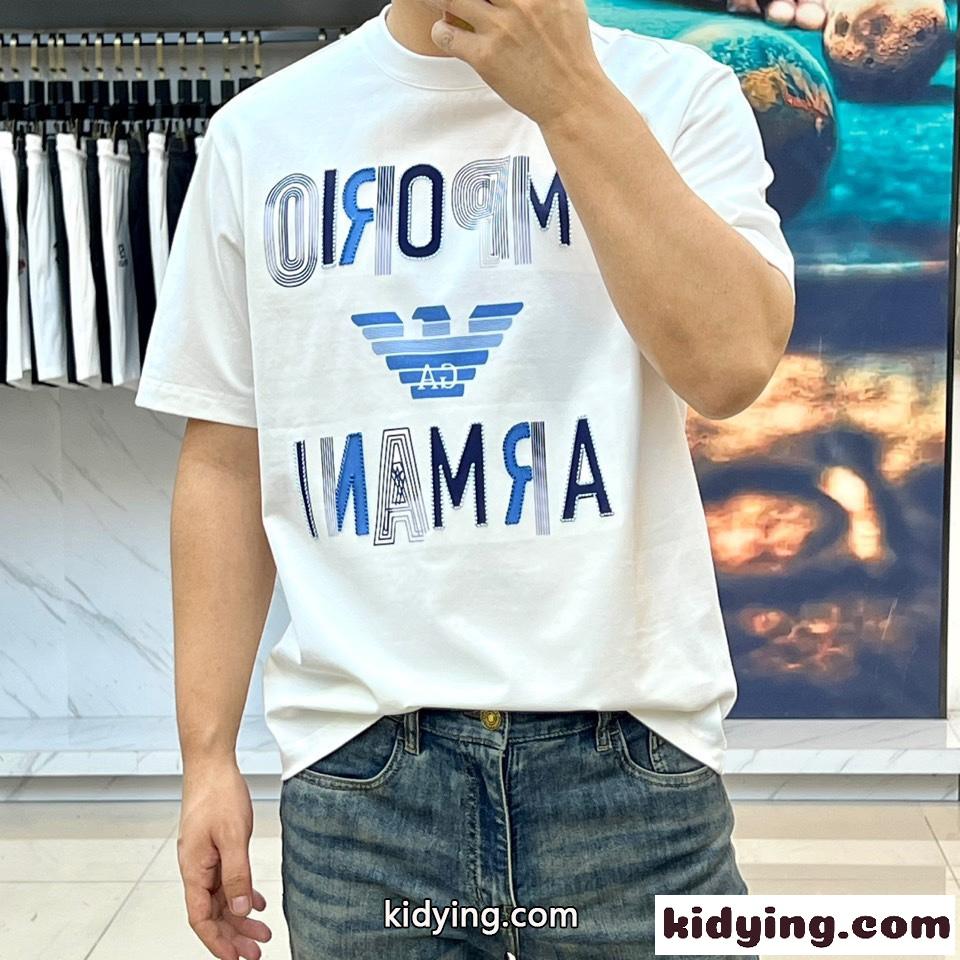 カジュアル コットン 半袖Tシャツ アルマーニ Tシャツ コピー クルーネック ホワイト-2