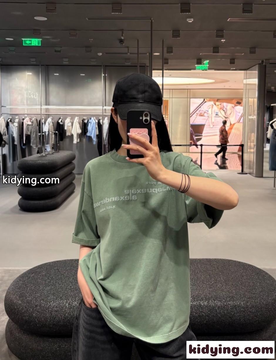 ユニセックス ロゴ入り 半袖Tシャツ アレキサンダーワング Tシャツ コピー グリーン-4
