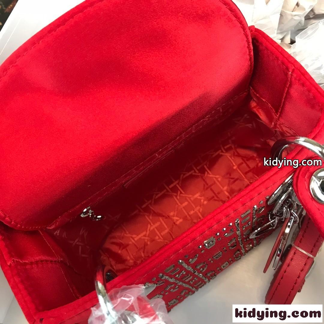 クリスチャン・ディオール バッグ コピー 大人気 LADY DIOR カナージュ サテン ミニバッグ レッド-4