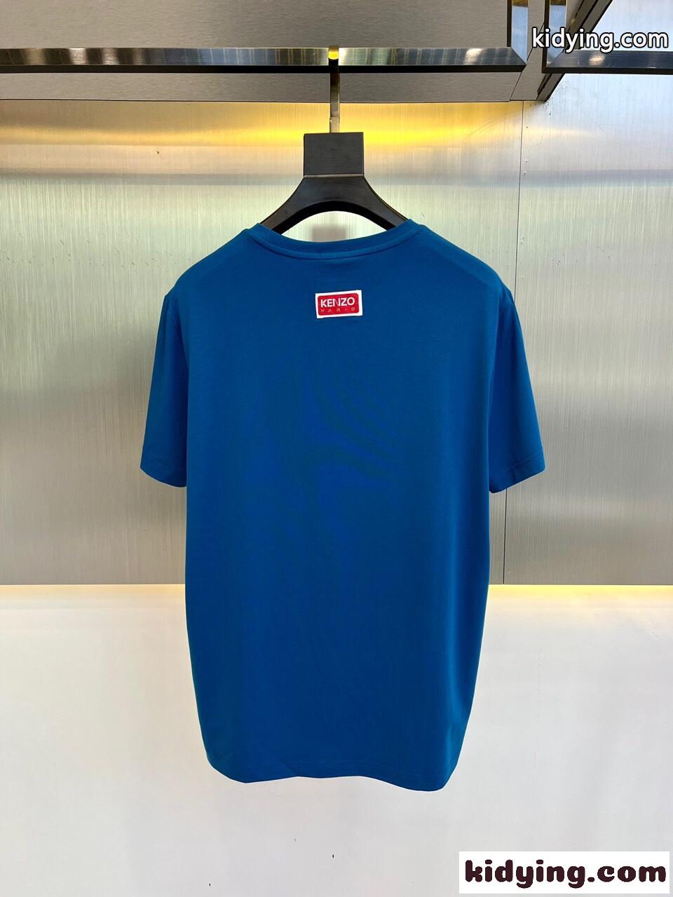 ALOHA FLOWER TATTOO プリント クルーネック ケンゾー Tシャツ コピー ブルー-4
