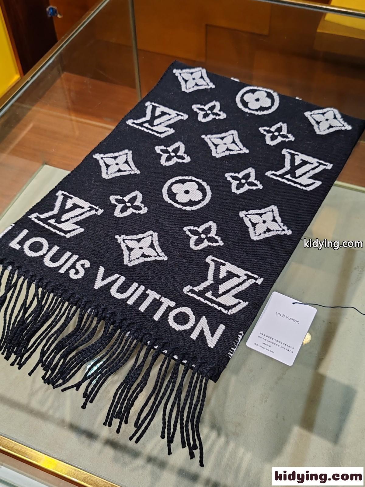 人気 ウール & カシミヤ マフラー・LV 3D ルイヴィトン スカーフ コピー ブラック-3