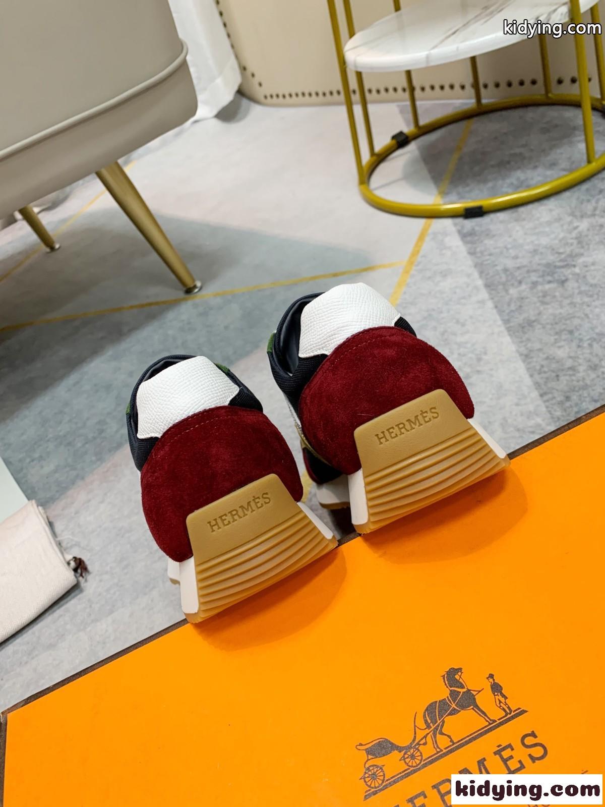 カジュアル スニーカー おしゃれ 人気 レースアップ  靴 エルメス シューズ メンズ コピー バイカラー-4