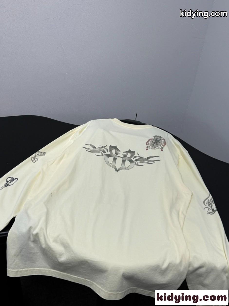 ユニセックス オーバーサイズ 長袖Tシャツ バレンシアガ Tシャツ 偽物 イエロー-4