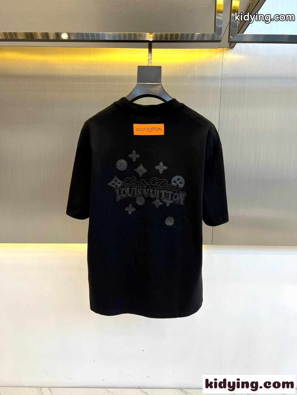 シンプル ロゴ クルーネック 半袖Tシャツ ルイ・ヴィトン Tシャツ コピー ブラック-4