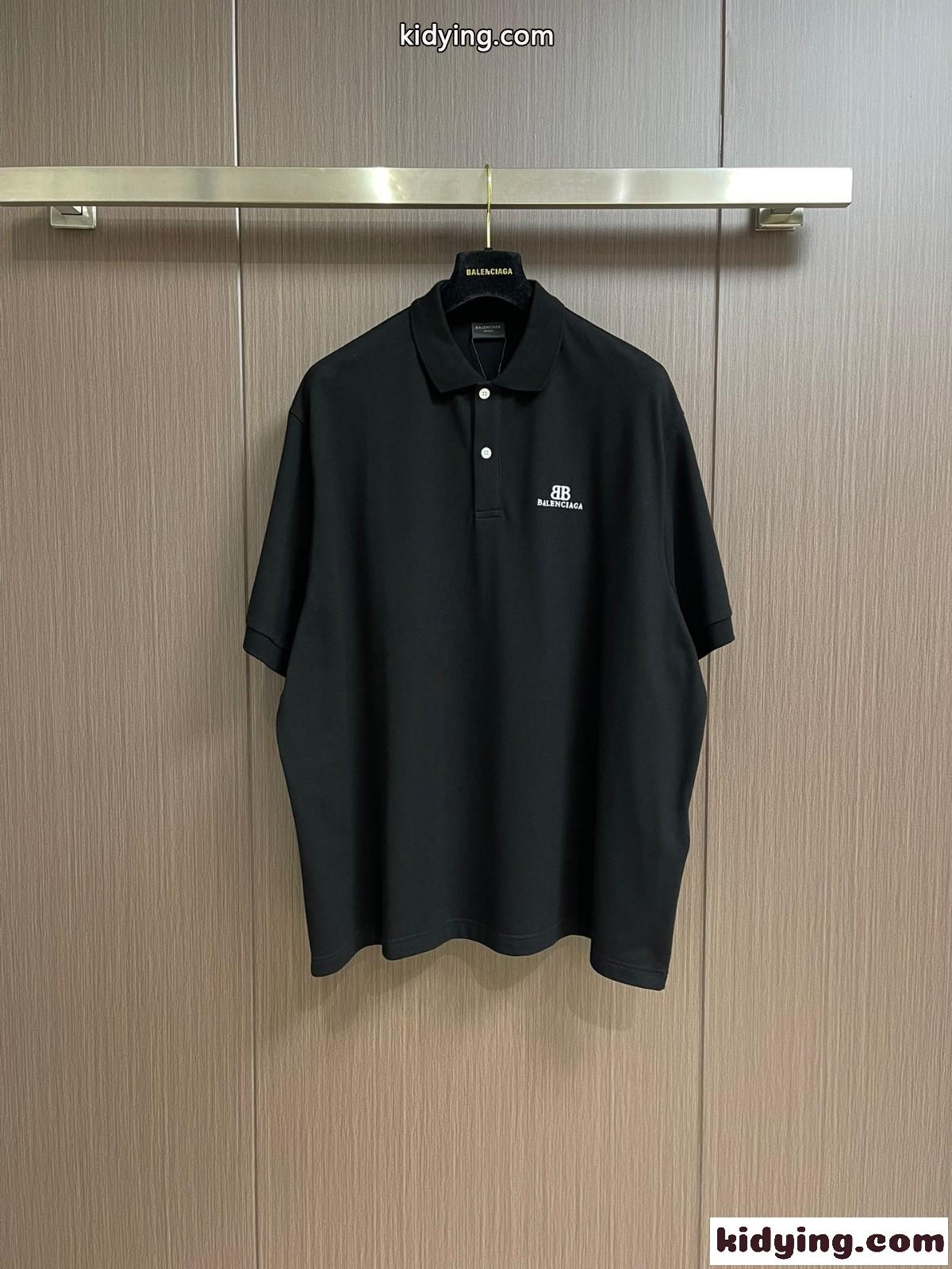 オーバーサイズ コットンピケ 半袖ポロシャツ バレンシアガ Tシャツ コピー ブラック-0