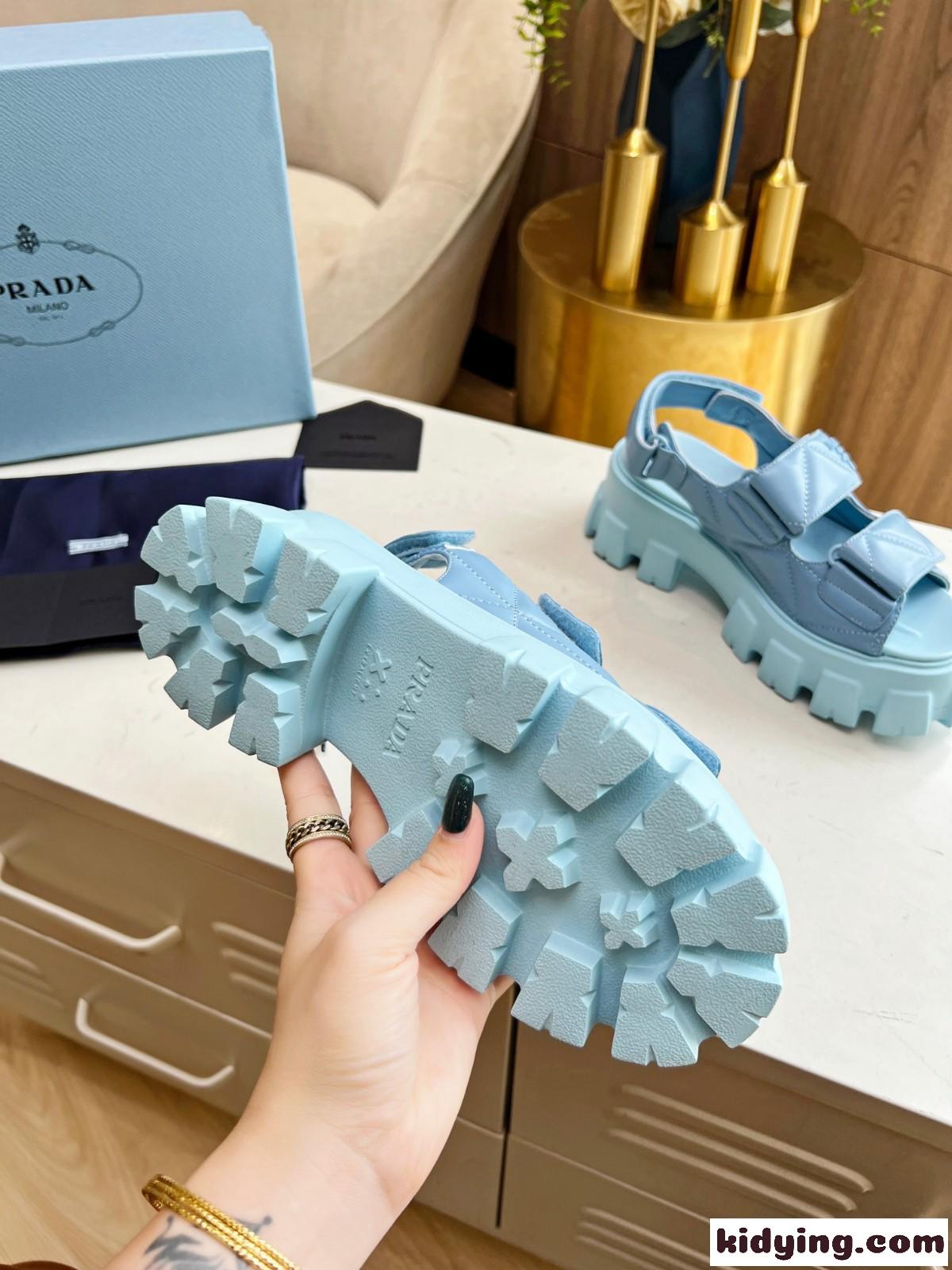 大人気 厚底 レディースシューズ プラダ サンダル コピー ブルー-4