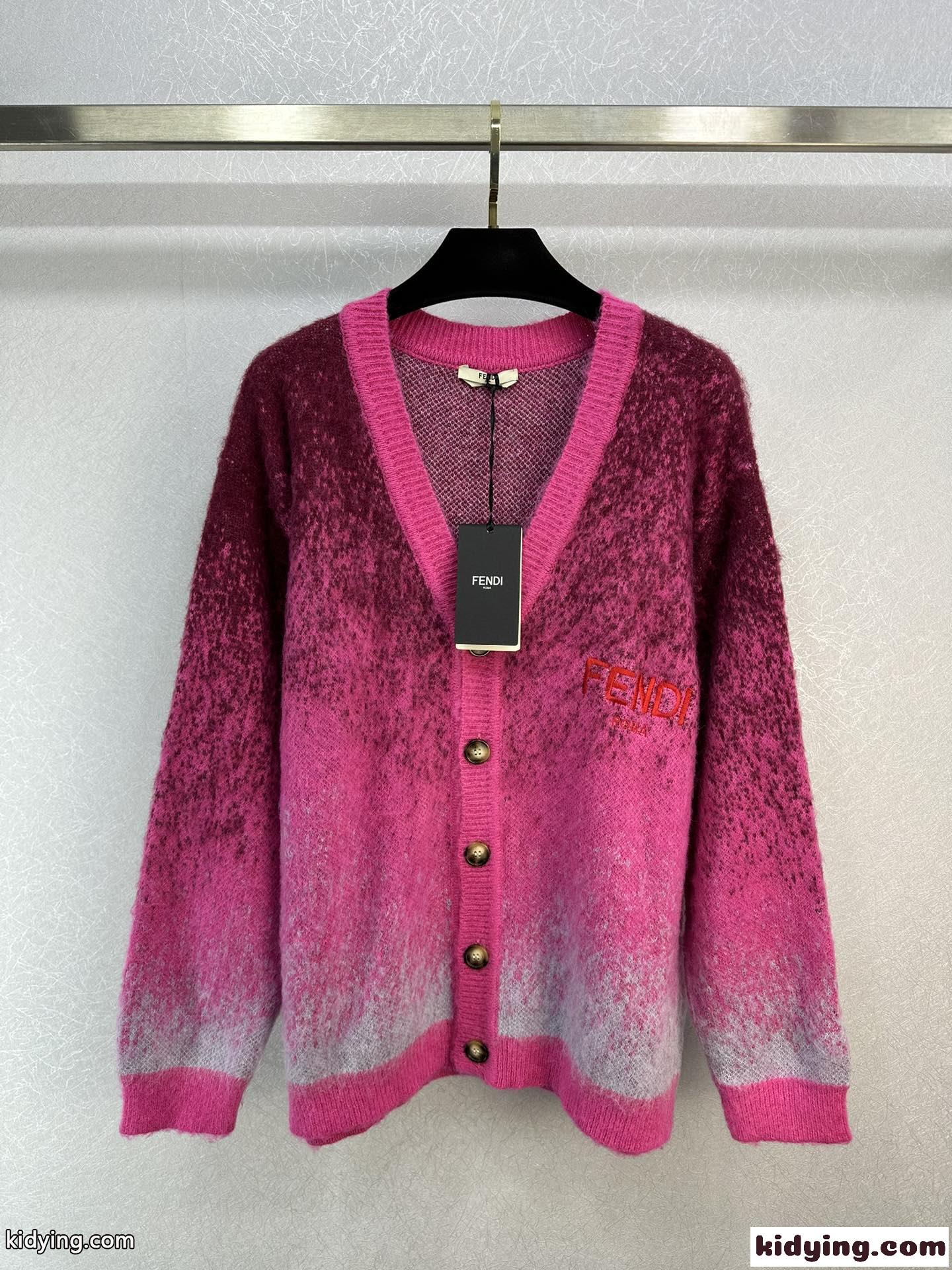 おしゃれ グラデーション ロゴ刺繍 ウール カーディガン フェンディ ニット コピー-2