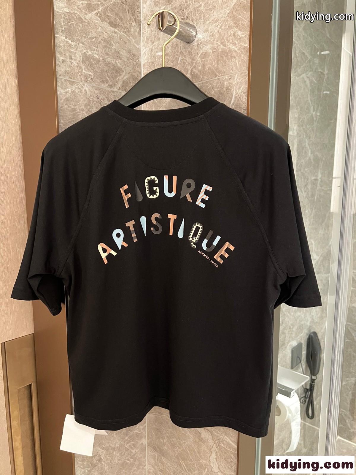 プリント コットン 半袖Tシャツ エルメス Tシャツ コピー ブラック-4