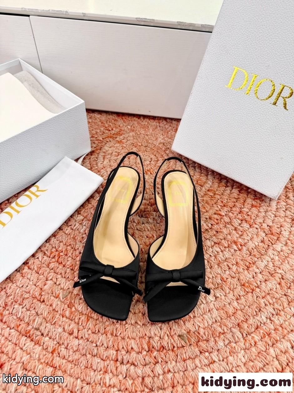 エレガント サテン Dior Bow ヒール スリングバックサンダル クリスチャン・ディオール コピー ブラック-2