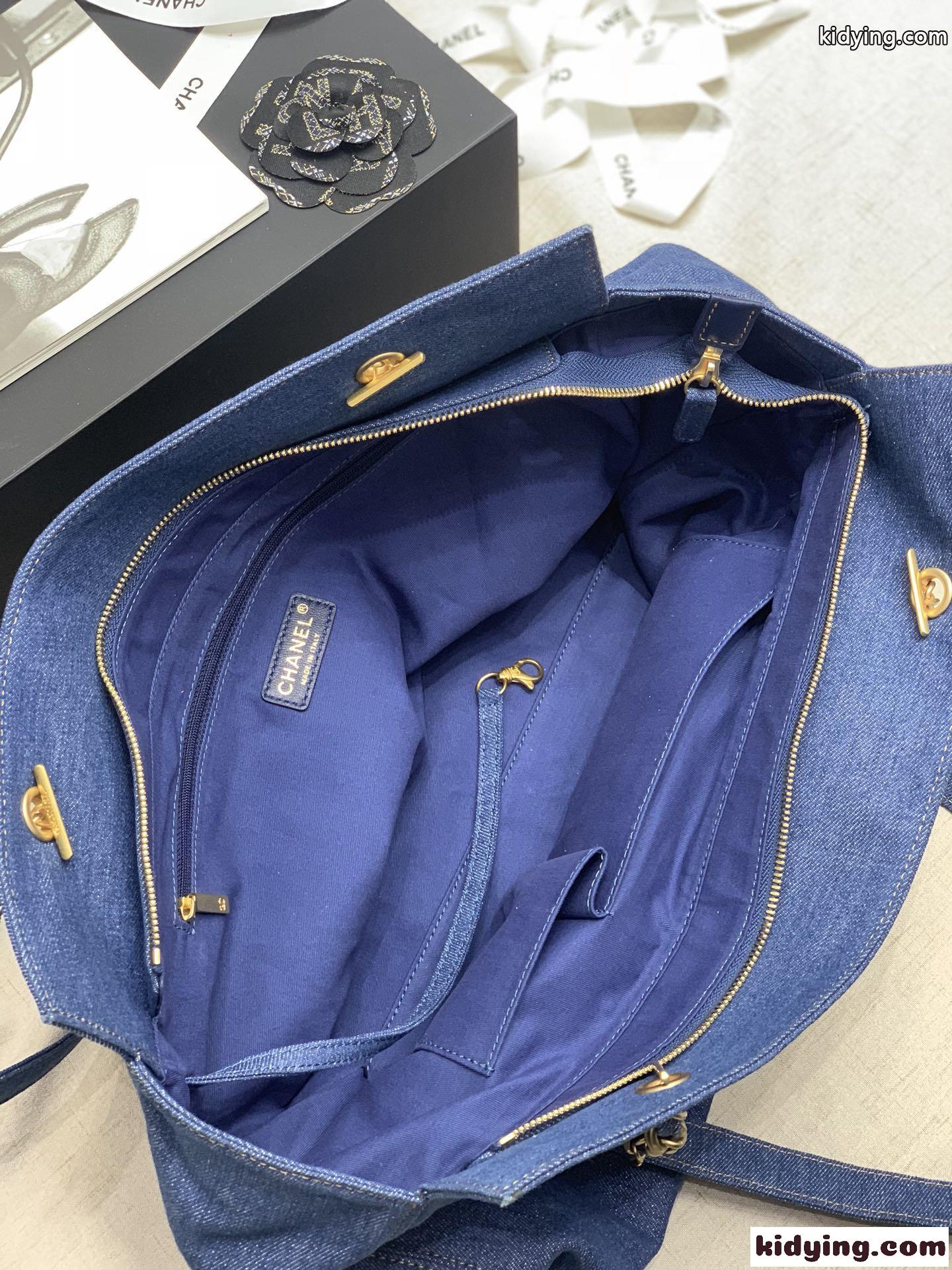 デニム 肩掛け ショルダー レディース ファッション シャネル バッグ 人気 コピー 大容量 レザー トートバッグ-3