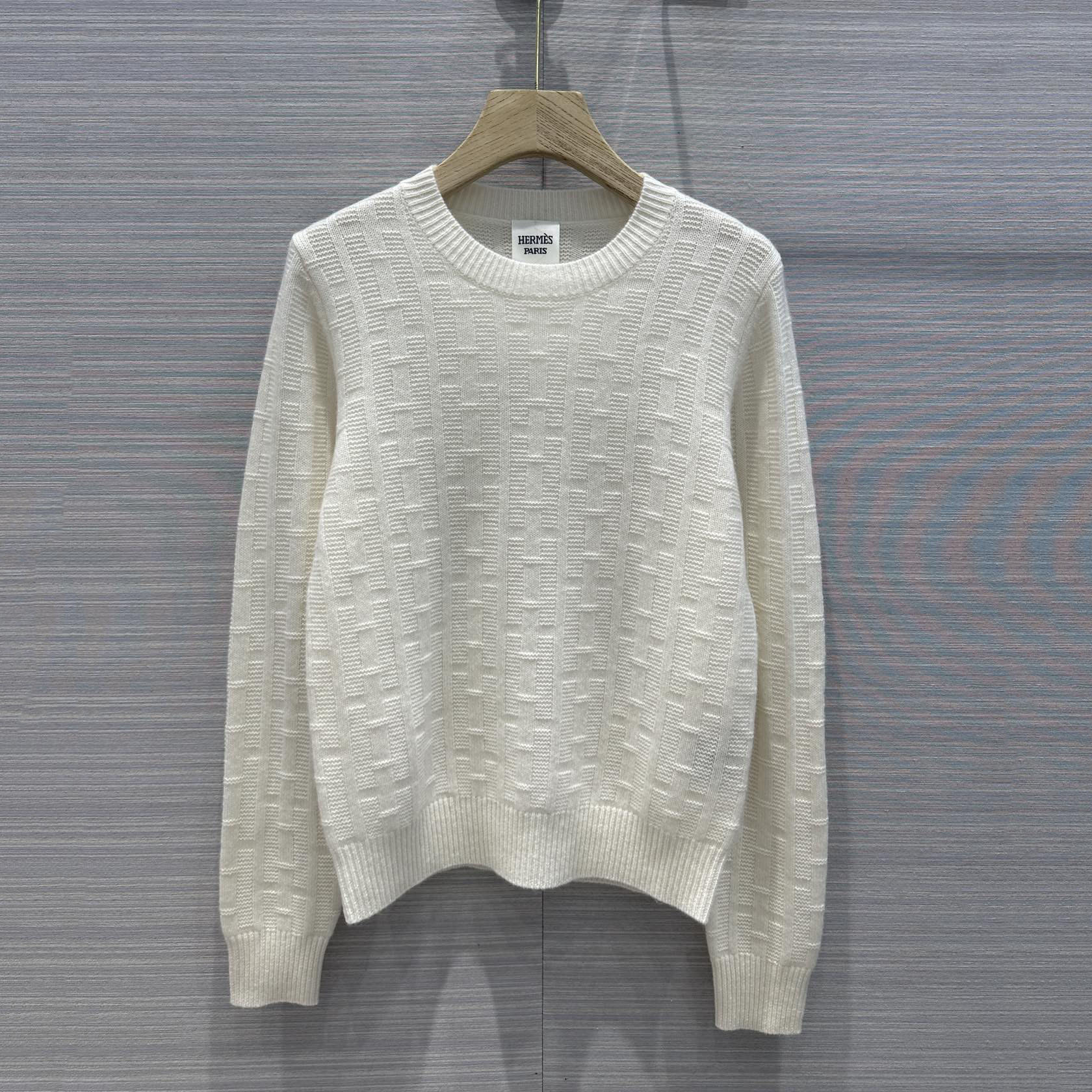シンプル クルーネック カシミヤ ニット エルメス セーター コピー ホワイト-2