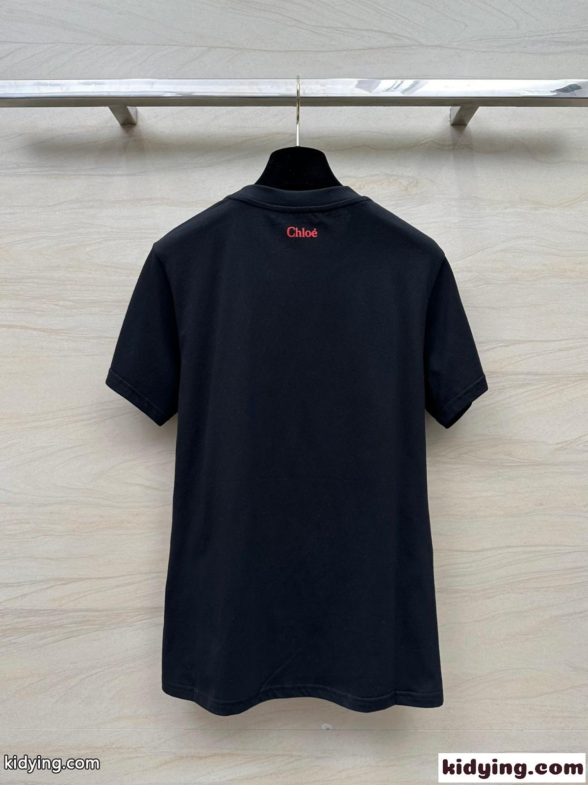 スパンコール 刺繍入り 半袖Tシャツ クロエ Tシャツ コピー クルーネック-2