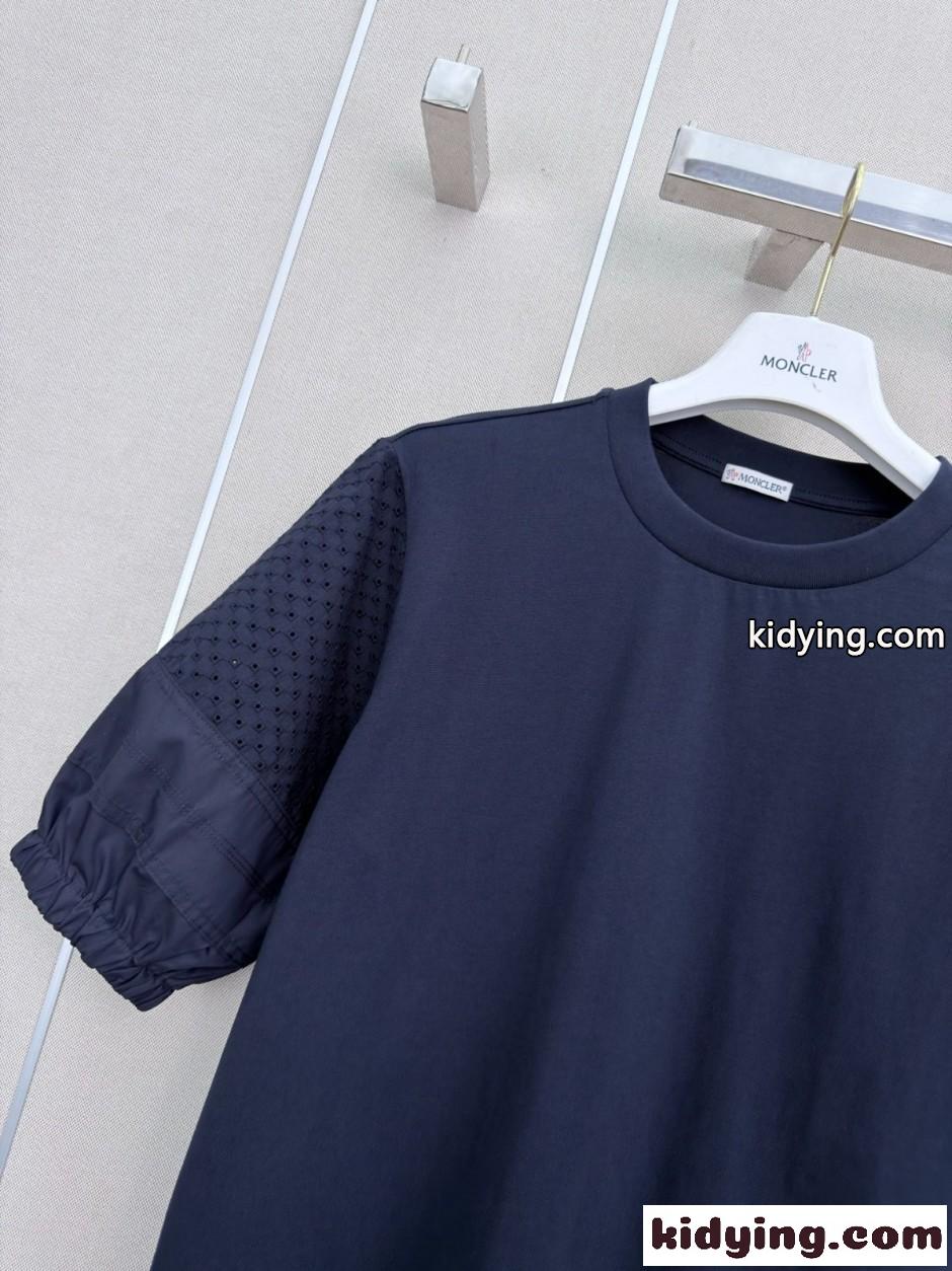 カジュアル 半袖 クルーネック カットソー モンクレール Tシャツ 偽物 ネイビー-1