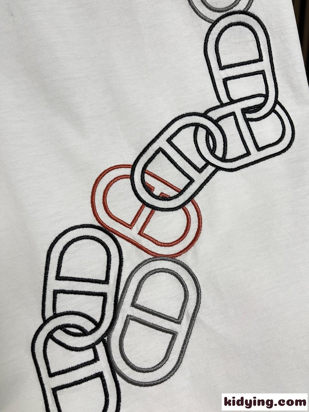 シンプル 刺繍入り エルメス Tシャツ コピー クルーネック 半袖トップス-4