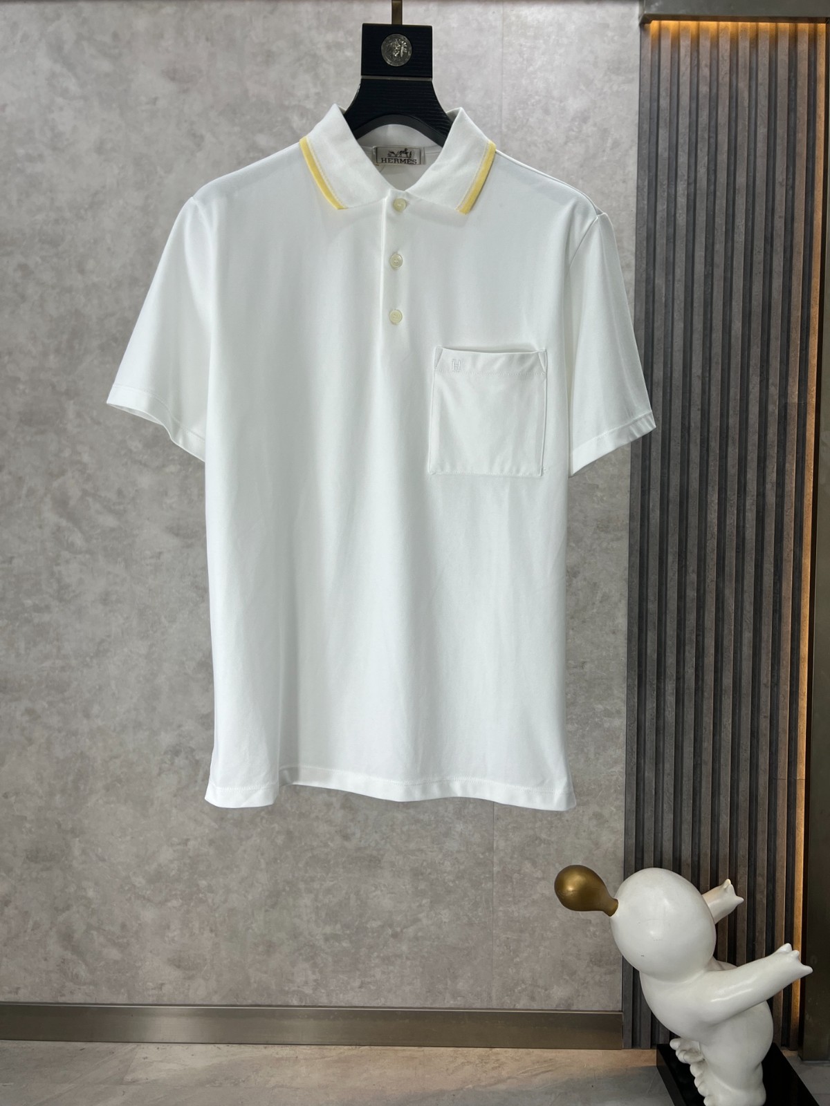 カジュアル 上品 半袖 ポロシャツ エルメス Tシャツ コピー コットンピケ ホワイト-1