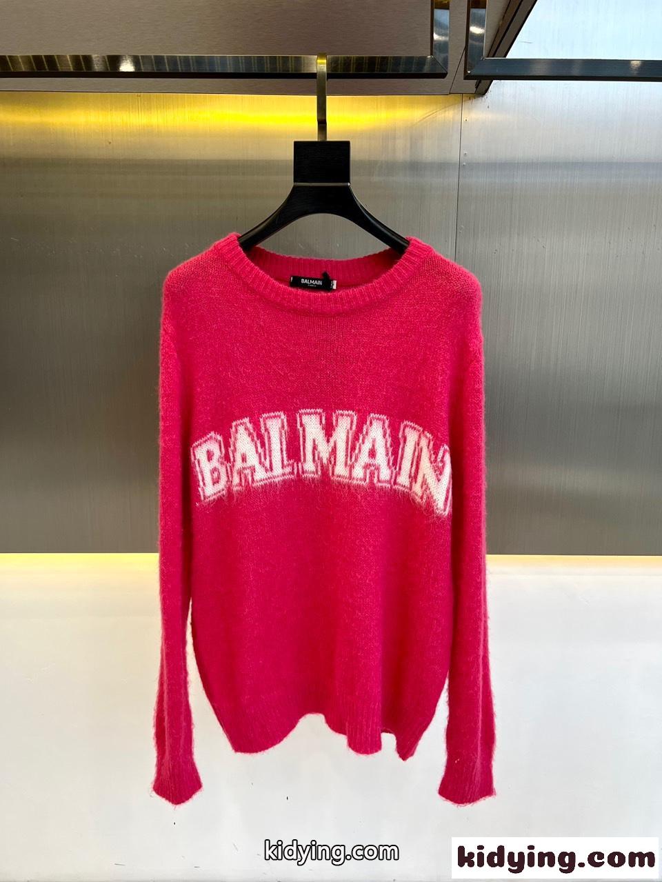 人気 ロゴ 合わせやすい バルマン セーター コピー ウールブレンド ピンク-2
