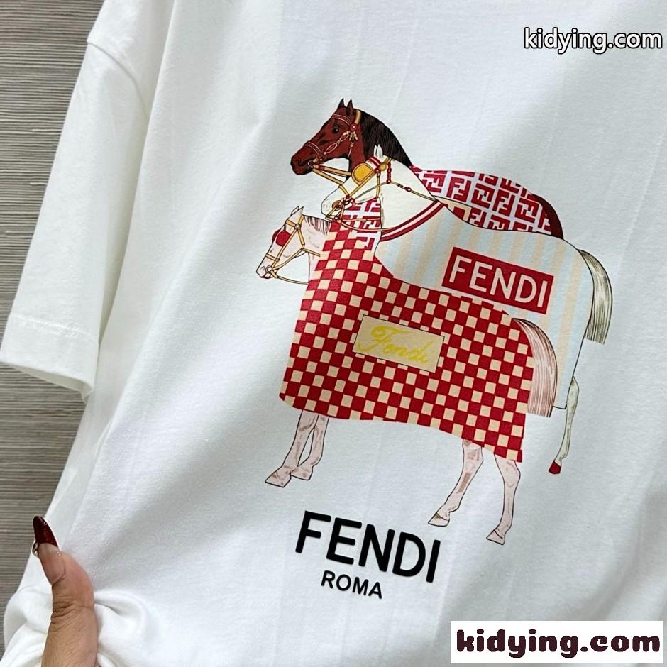 定番 コットン プリント 半袖Tシャツ フェンディ Tシャツ 偽物 ホワイト-0