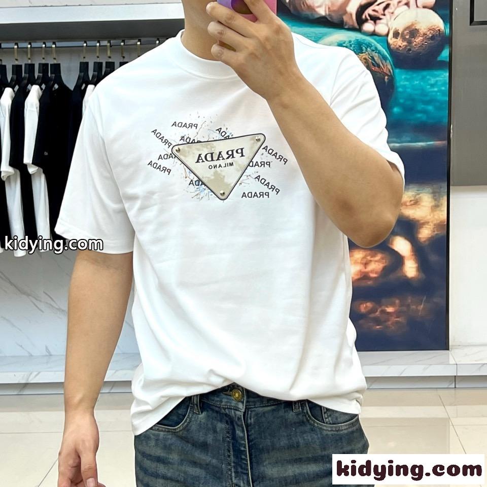 ベーシック クルーネック 半袖Tシャツ プラダ Tシャツ 偽物 コットン ホワイト-2