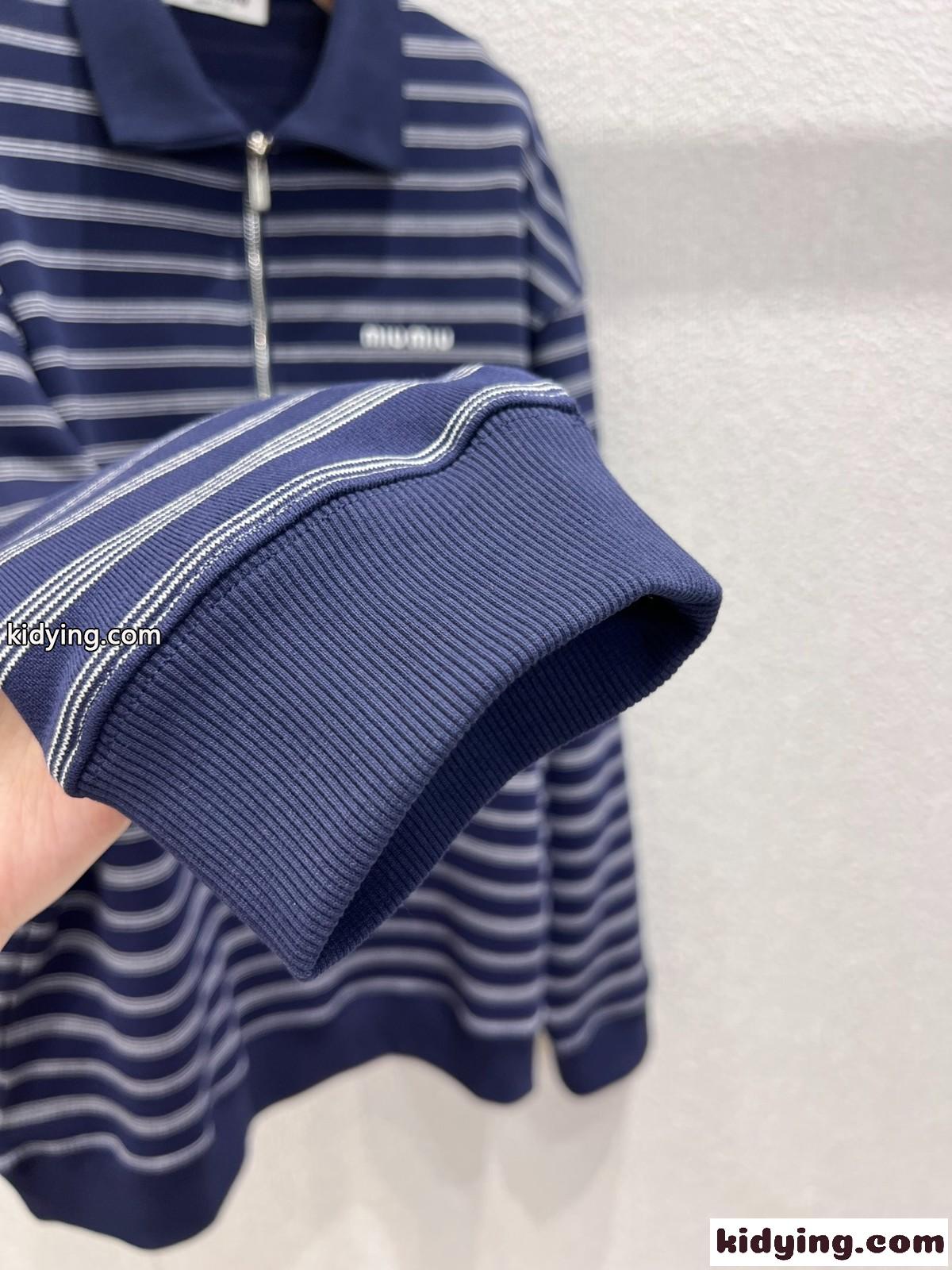 カジュアル ストライプハーフジップ ポロシャツ ミュウミュウ Tシャツ コピー 長袖-4