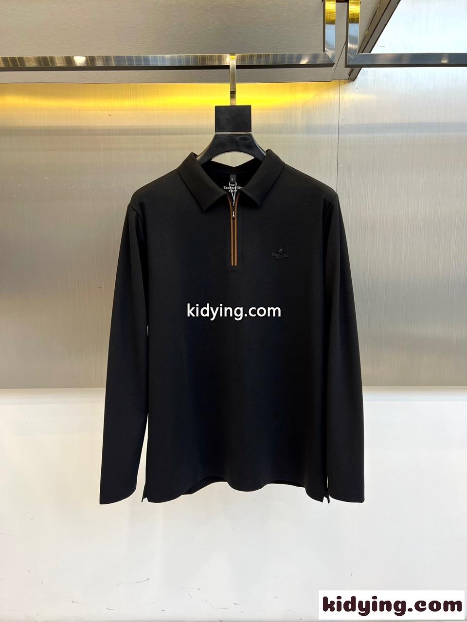 エルメネジルド・ゼニア Tシャツ 偽物 洗練された ハーフジップ 長袖 ポロシャツ ブラック-0