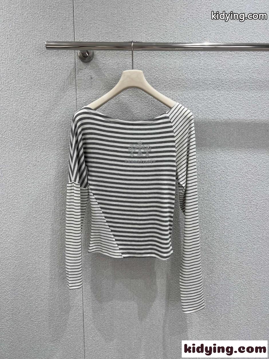カジュアル ボーダー ボートネック 長袖Tシャツ クロムハーツ Tシャツ 偽物-2