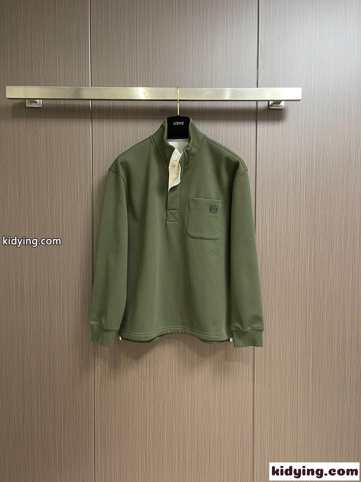 裏起毛 コットン ハーフボタン スウェットシャツ ロエベ Tシャツ コピー グリーン-1